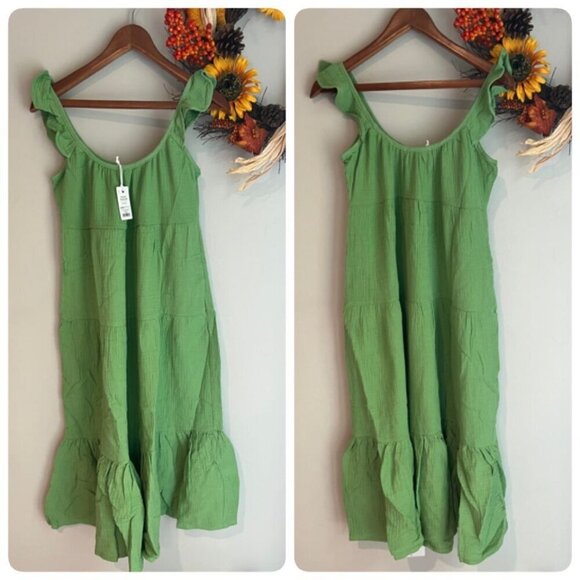 Marine Layer Jude Flutter Sleeve Dress Small in Jade Sheen Green - Picture 2 of 7